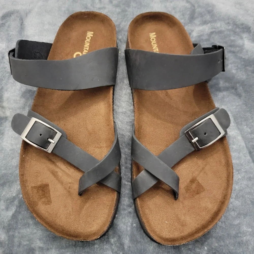 Mountain Sole Sandals Womens Size 7 Black Leather Toe Loop Buckle MS22282 - Picture 2 of 12